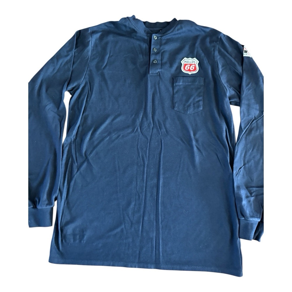 Bulwark Protective Apparel Mens 3X   Dark Blue Henley Long Sleeve PHILLIPS 66